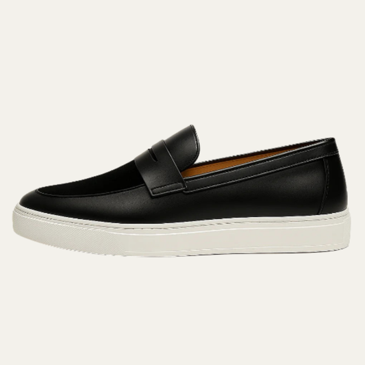 Men's Moccasin Loafers Leather White Sole - Fashinoza