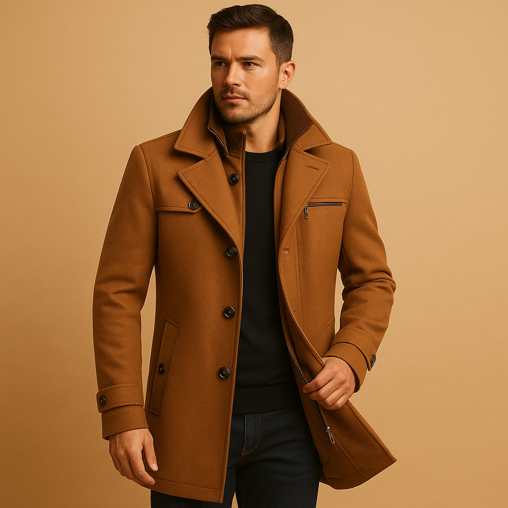 Men’s waterproof winter jacket with adjustable cuffs and practical pockets, ideal for cold weather, rain, and everyday outdoor wear.