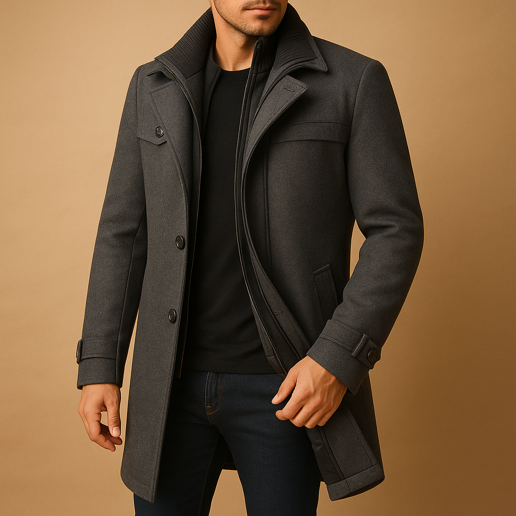 Men’s waterproof winter jacket with adjustable cuffs and practical pockets, ideal for cold weather, rain, and everyday outdoor wear.
