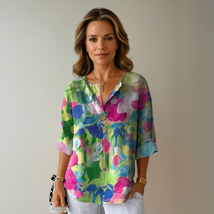 Women's Floral V-Neck Blouse Half Sleeve