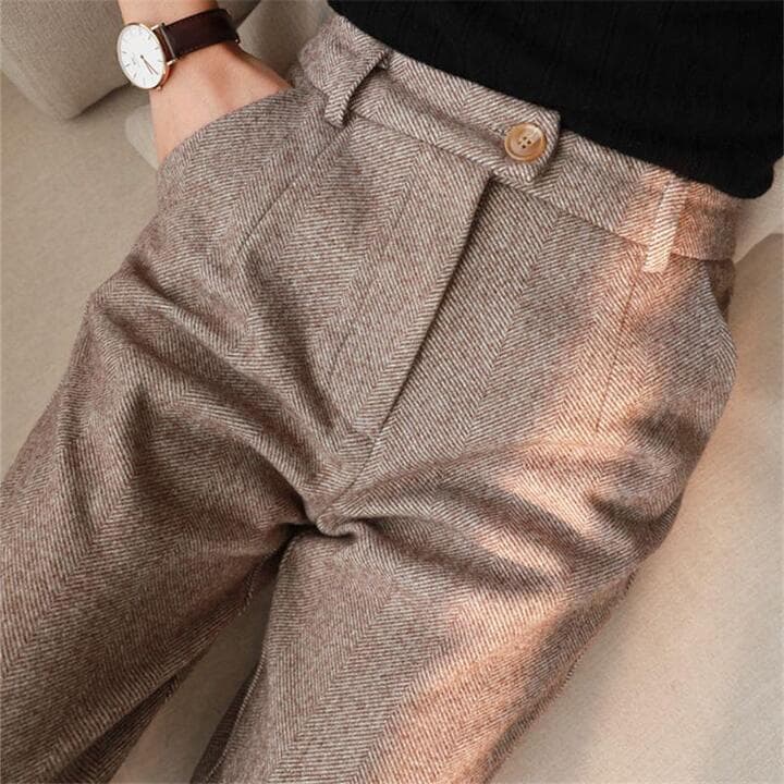 Men's Herringbone Wool Dress Pants - Fashinoza