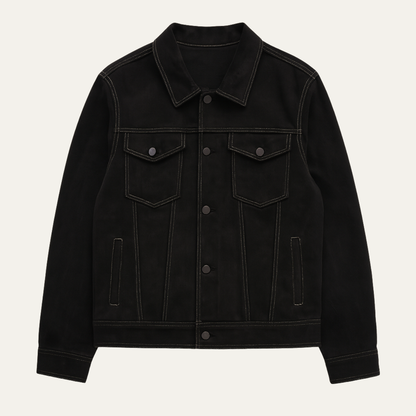 Men's Suede Button Up Jacket Classic Retro Tan - Fashinoza
