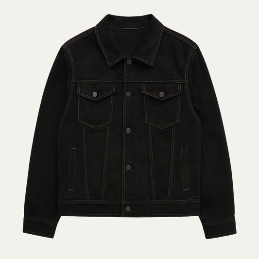 Men's Suede Button Up Jacket Classic Retro Tan - Fashinoza