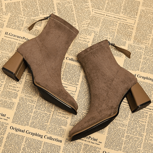 Women's Ankle Boots Rear Zipper Heel Style - Fashinoza