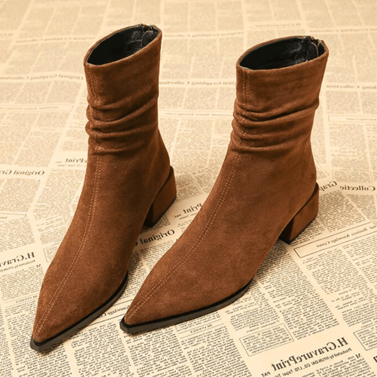 Women's Pointed Toe Block Heel Boots - Fashinoza