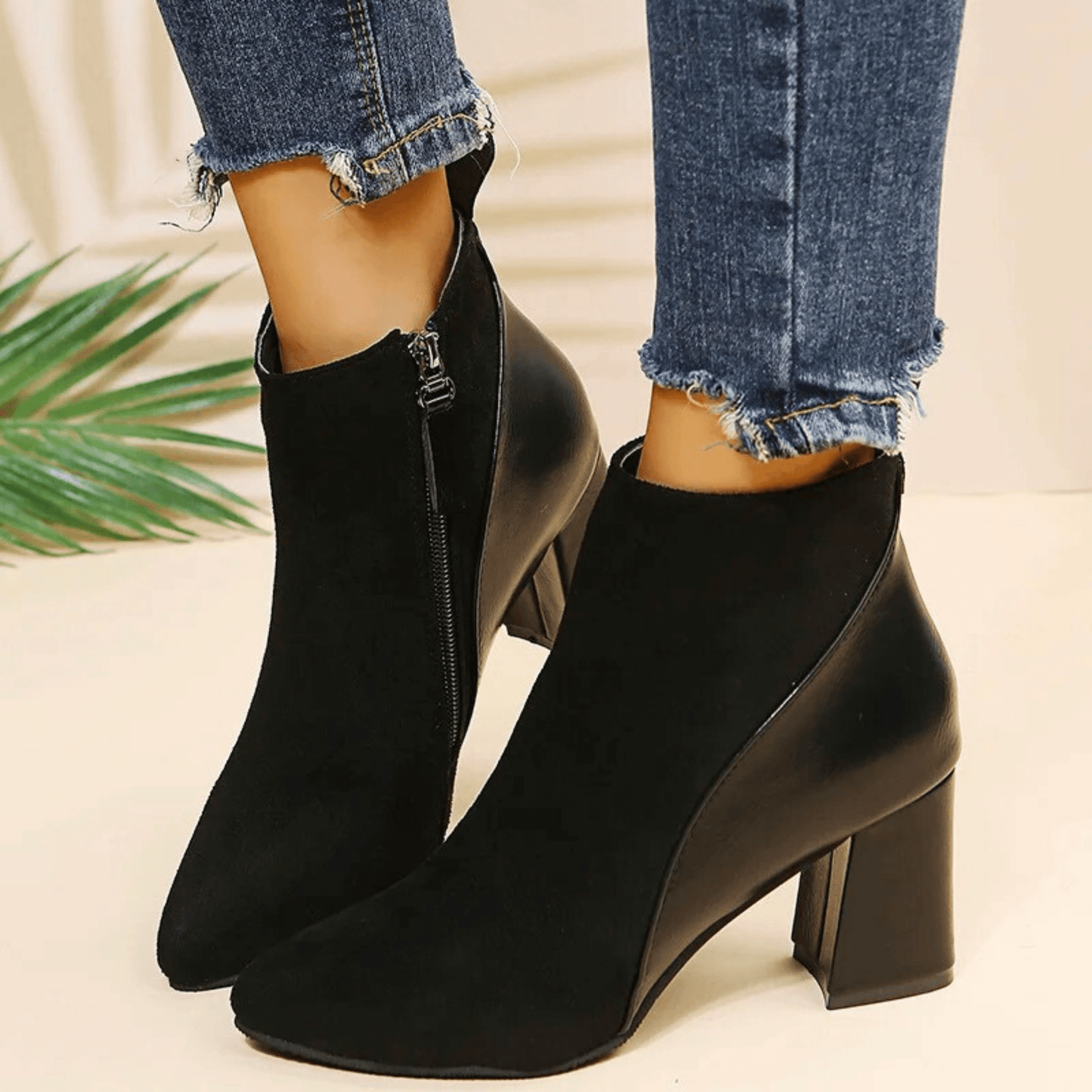 Women's Block Heel Boots Side Zipper