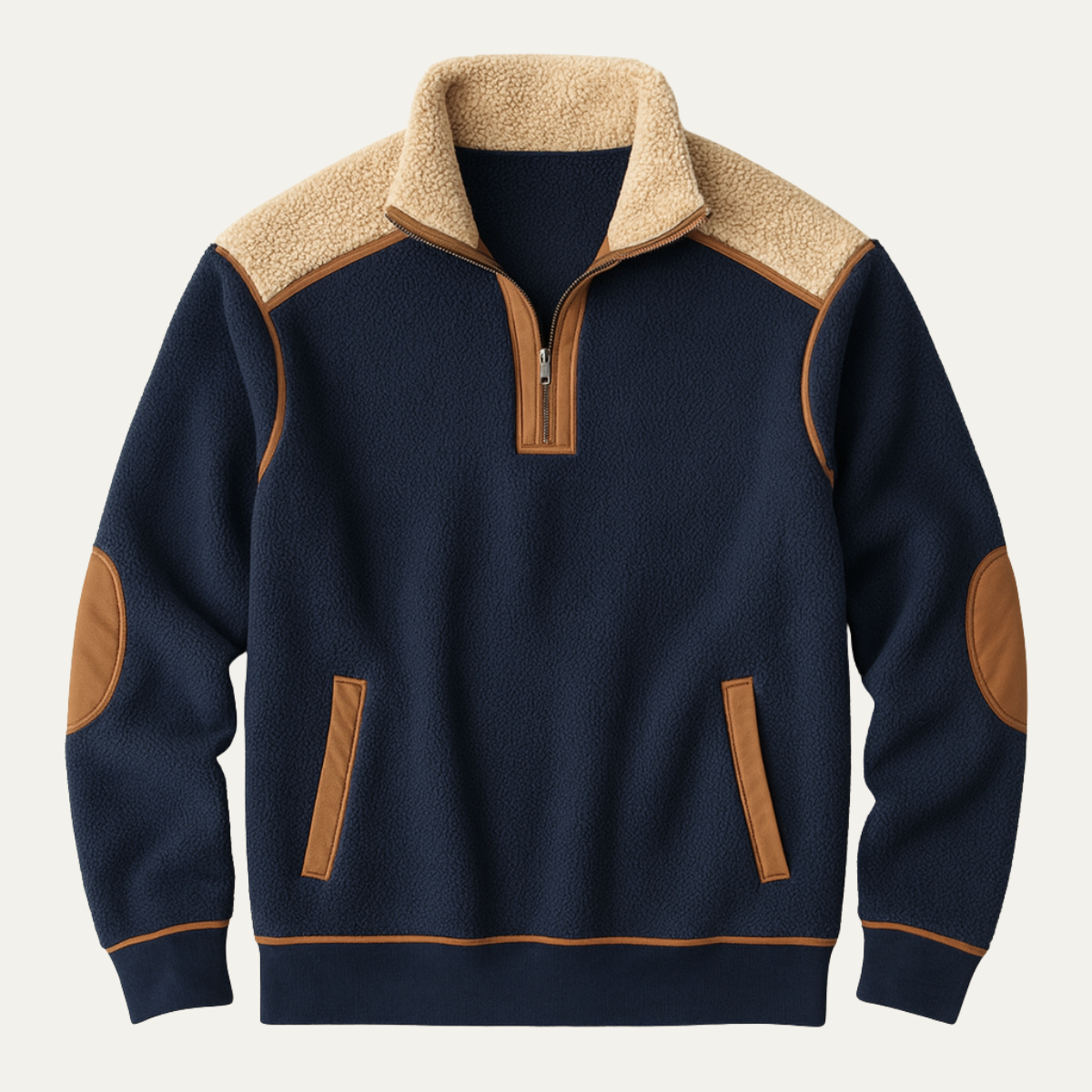 Men's Sherpa Fleece Half Zip Sweater Color Block Warm - Fashinoza