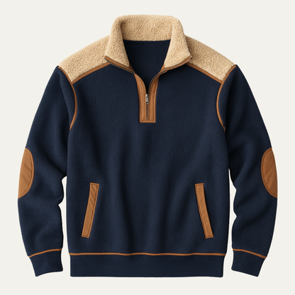 Men's Sherpa Fleece Half Zip Sweater Color Block Warm - Fashinoza