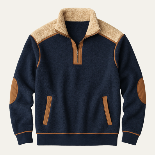 Men's Sherpa Fleece Half Zip Sweater Color Block Warm - Fashinoza