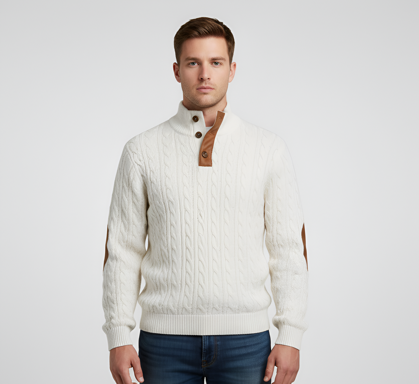 Men's Quilted Knit Sweater Half Zip Stand Collar