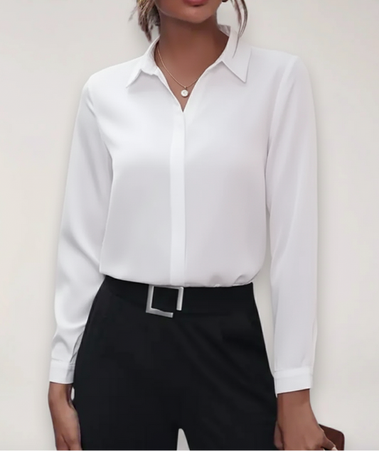 Women's Long Sleeve Collared Blouse - 
Fashinoza