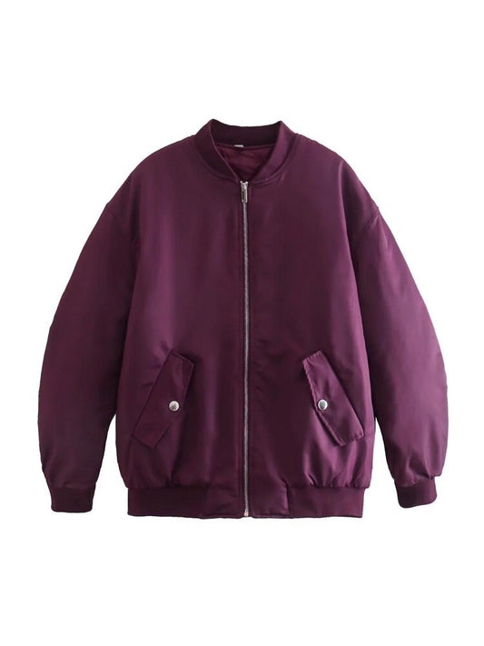 Women's Oversized Zip Up Bomber Jacket - Fashinoza