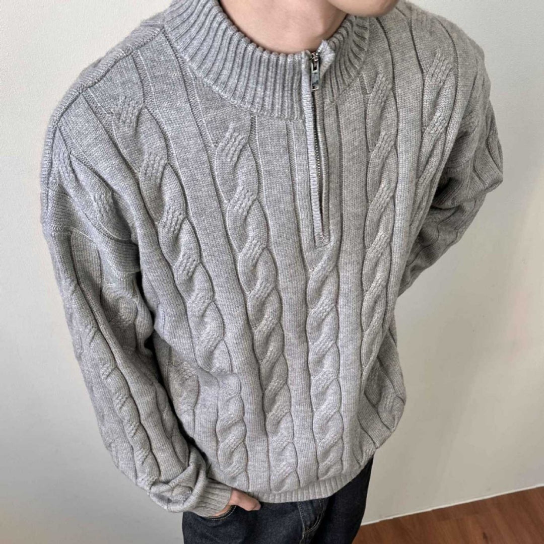 Men's Cable Knit Quarter Zip Sweater - Fashinoza
