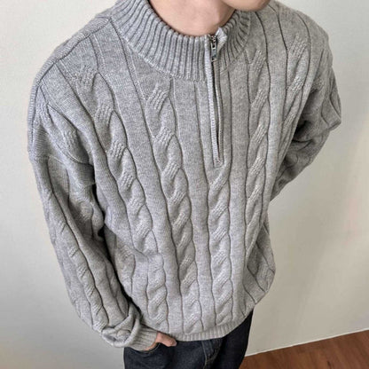 Men's Cable Knit Quarter Zip Sweater - Fashinoza