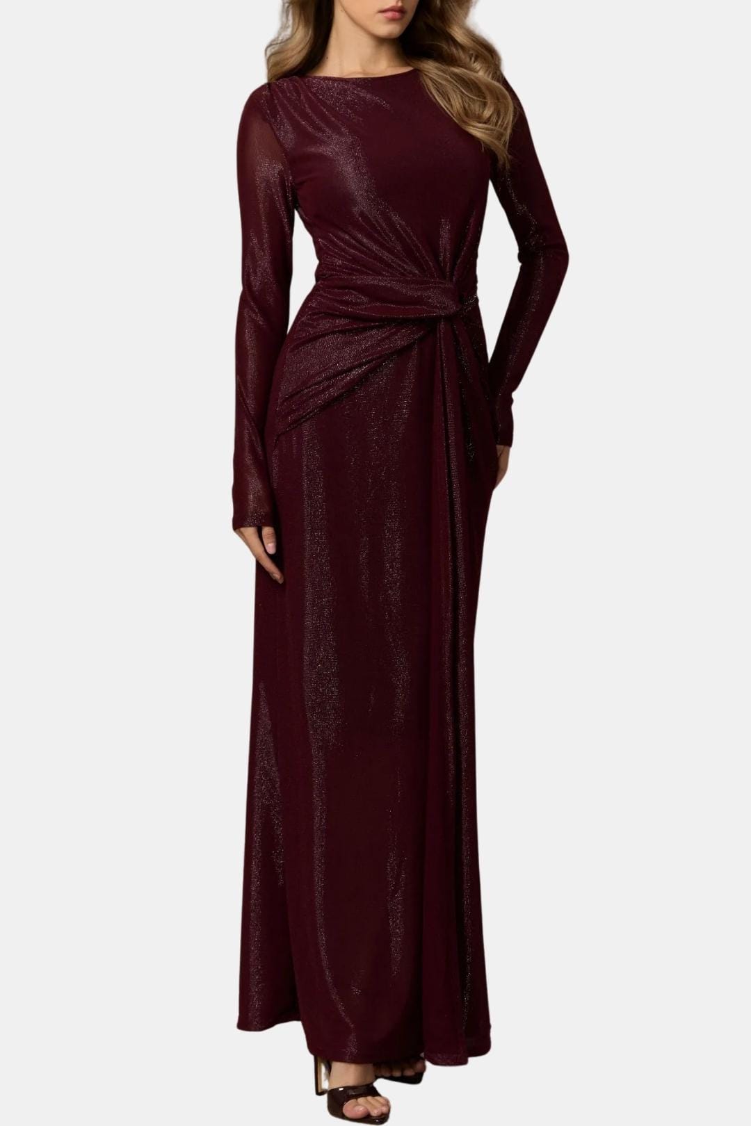 Women's Long Sleeve Maxi Dress Knot Front - Fashinoza
