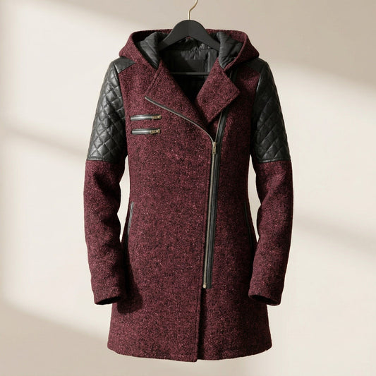 Women's Asymmetrical Zip Coat Hooded - Fashinoza
