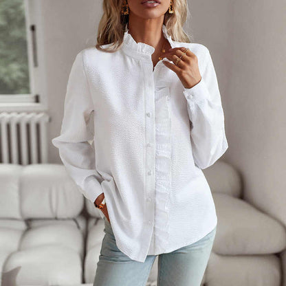 Women's Button Front Ruffle Blouse