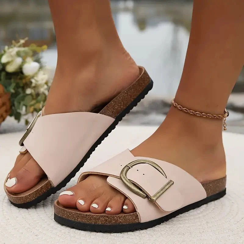 Image of Women's Buckle Flat Slide Sandals