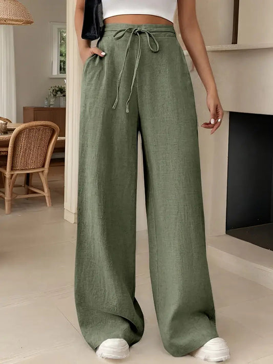 Women's Linen Pants Breathable Beige - Fashinoza