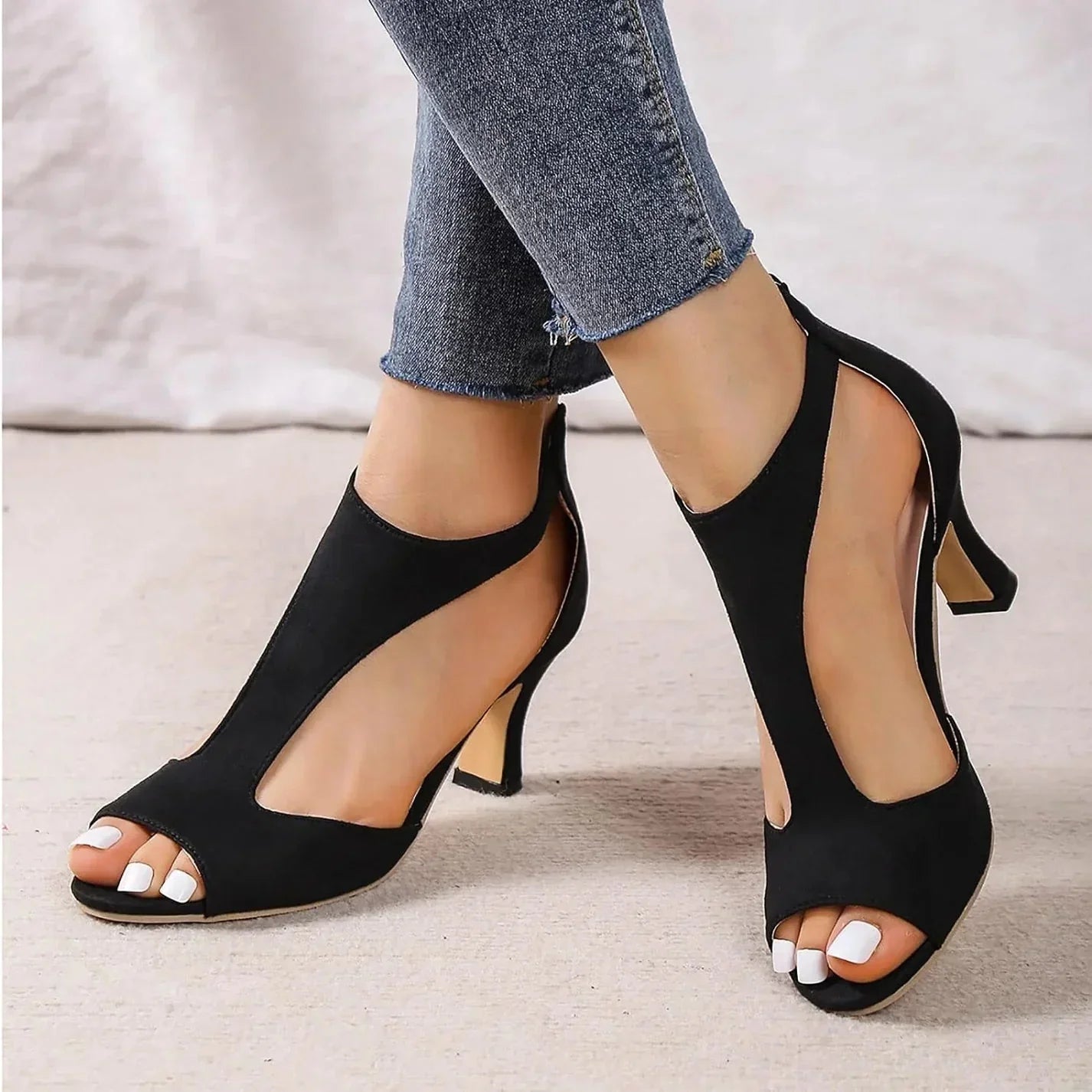 Image of Women's Peep Toe T-Strap Heels