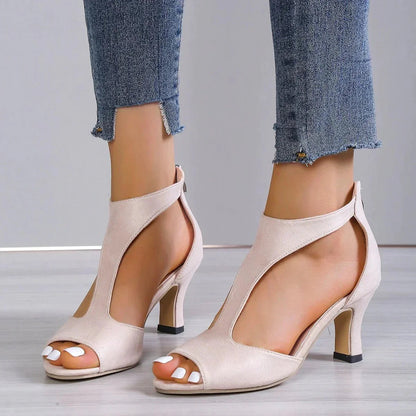 Image of Women's Peep Toe T-Strap Heels