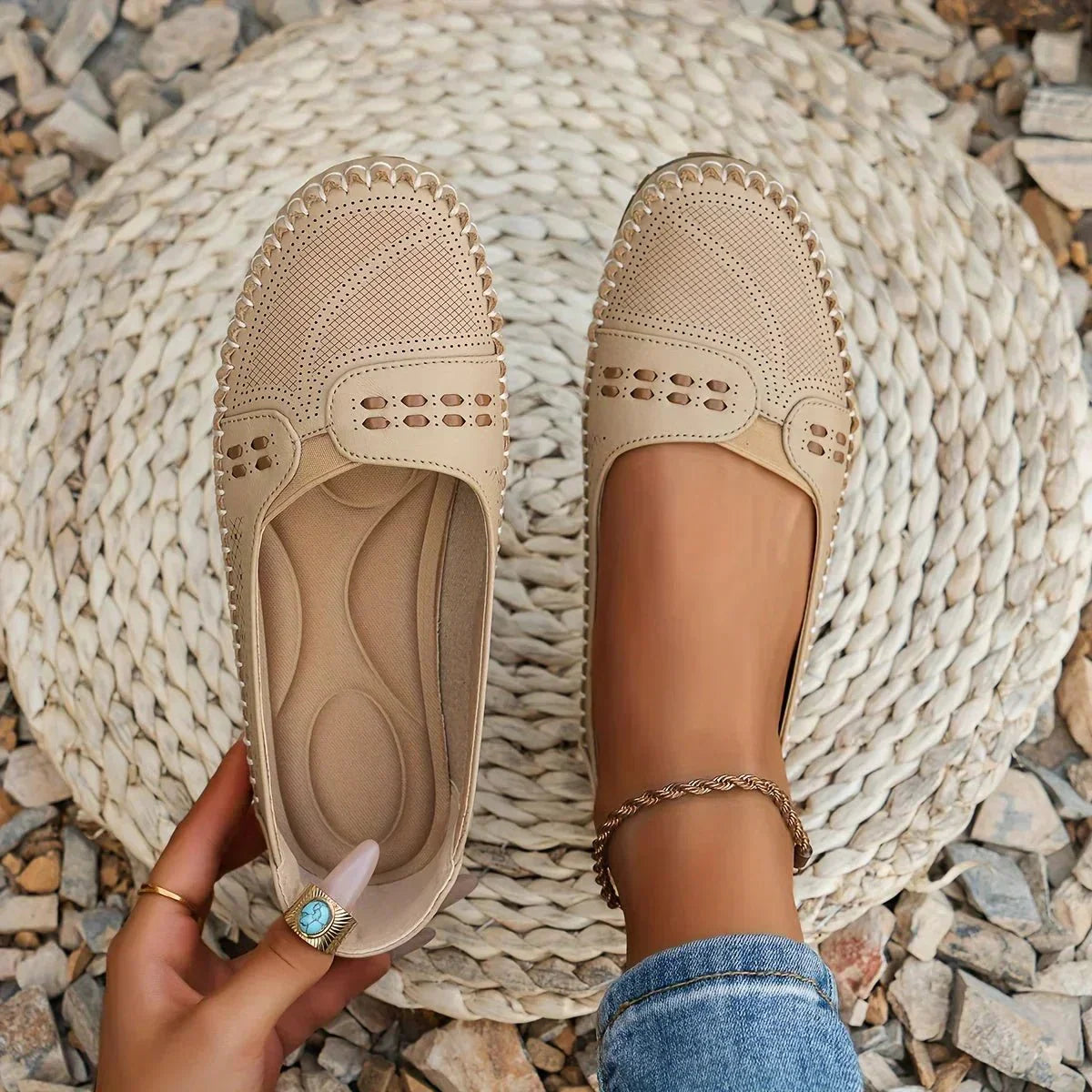 Women's Orthopedic Loafers Comfortable Leather Brown - Fashinoza
