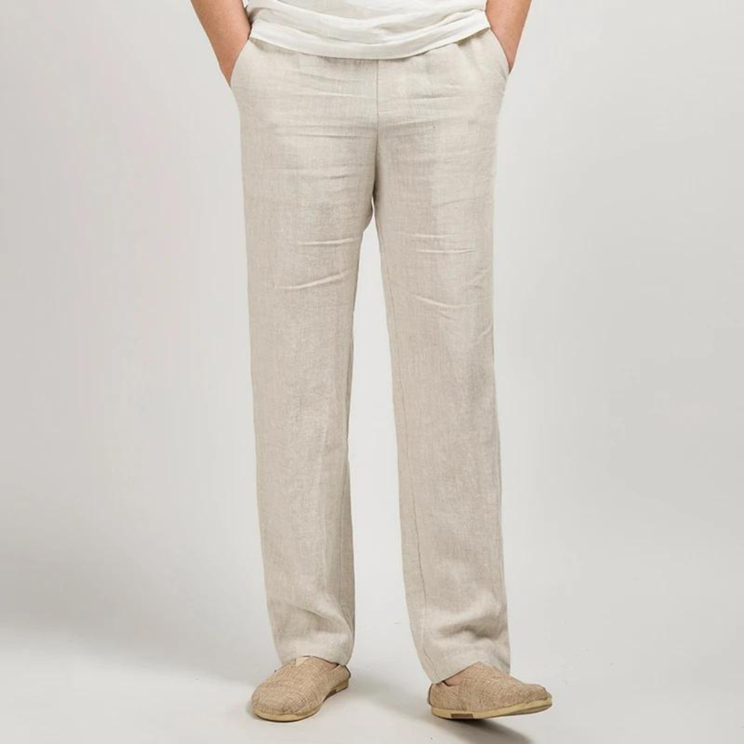 Men's Linen Straight Leg Trousers - Fashinoza