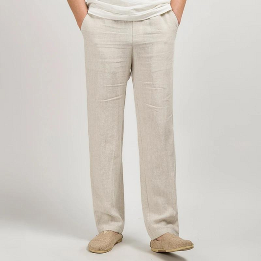 Men's Linen Straight Leg Trousers - Fashinoza