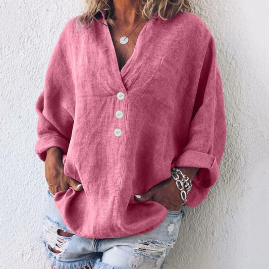 Women's Linen Blouse Relaxed Fit - Fashinoza