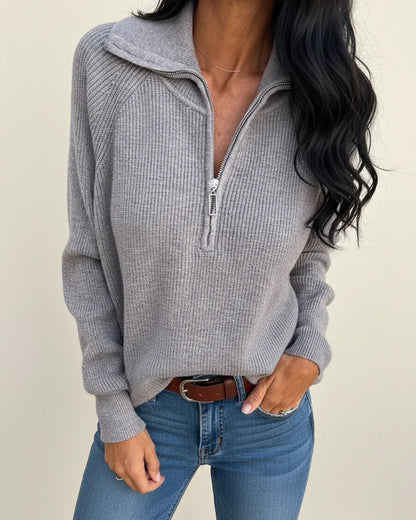 Ava | Women Spring Zip-Up Ribbed Neck Sweater