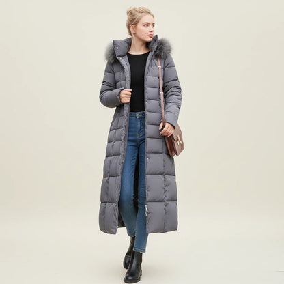 Women's Quilted Puffer Jacket Maxi Length Warm Black