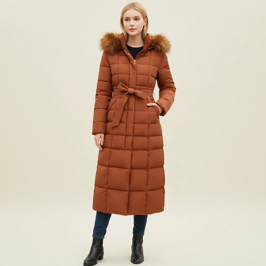 Women's Quilted Puffer Jacket Maxi Length Warm Black - 
Fashinoza