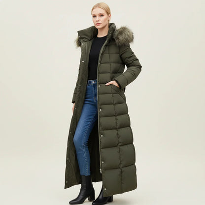 Women's Quilted Puffer Jacket Maxi Length Warm Black