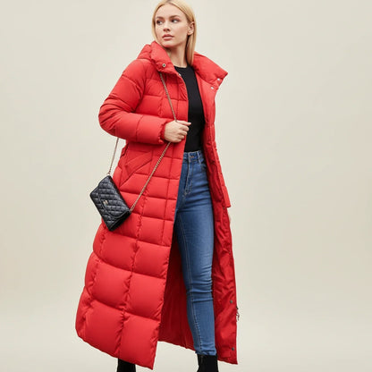 Women's Quilted Puffer Jacket Maxi Length Warm Black