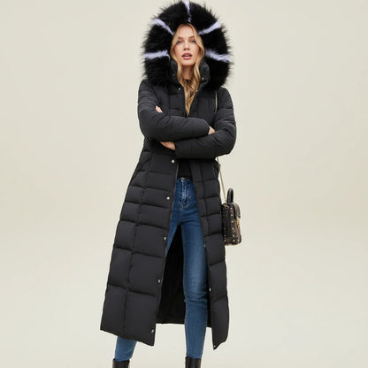 Women's Quilted Puffer Jacket Maxi Length Warm Black