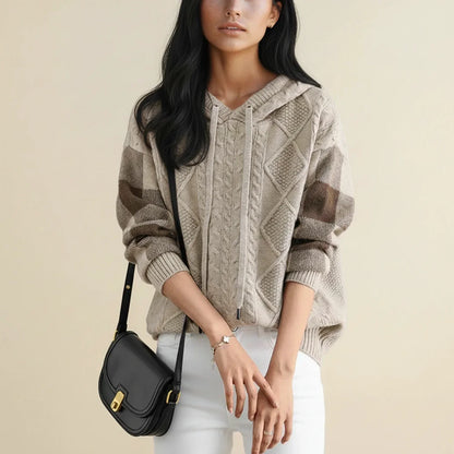 Jessica | Women's Hooded Cable Knit Spring  Sweater
