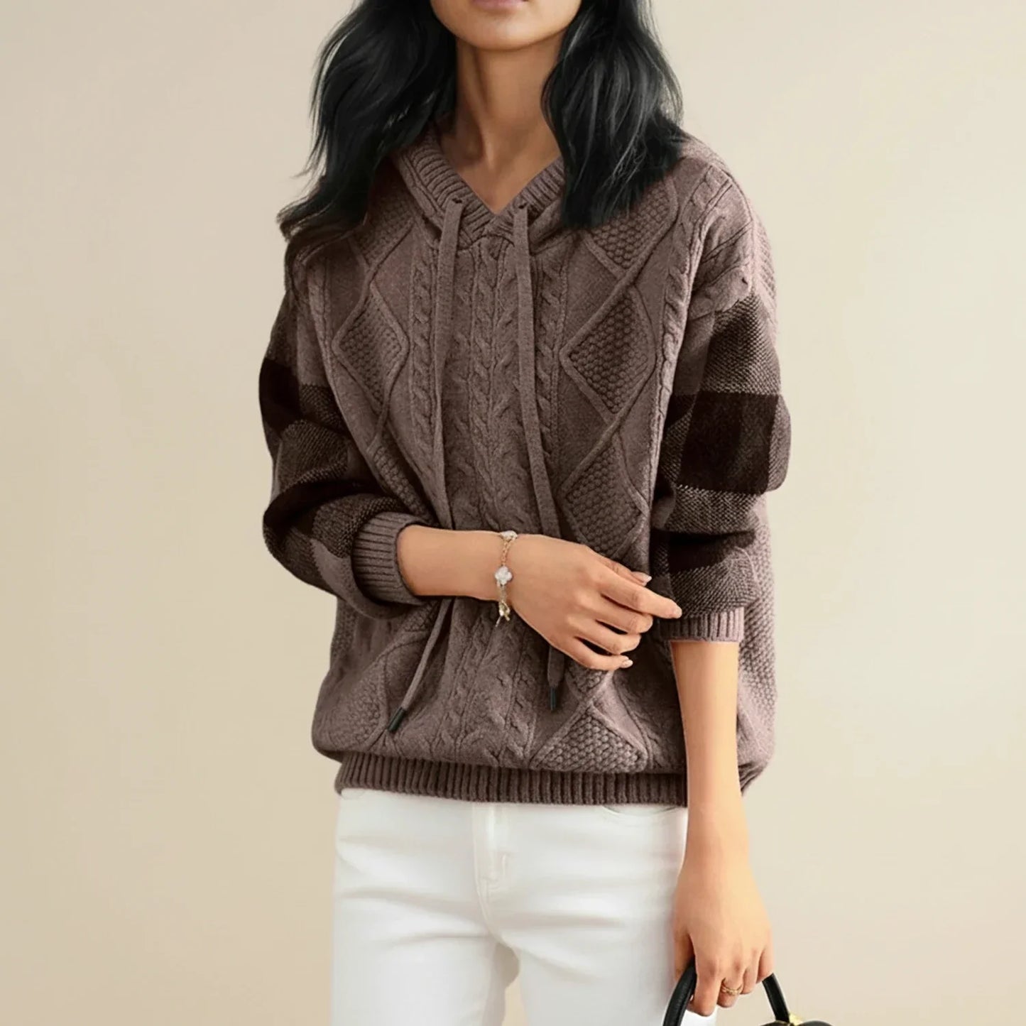 Jessica | Women's Hooded Cable Knit Spring  Sweater