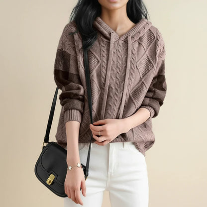 Jessica | Women's Hooded Cable Knit Spring  Sweater
