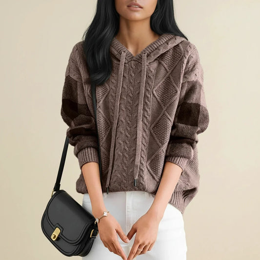 Jessica | Women's Hooded Cable Knit Spring  Sweater