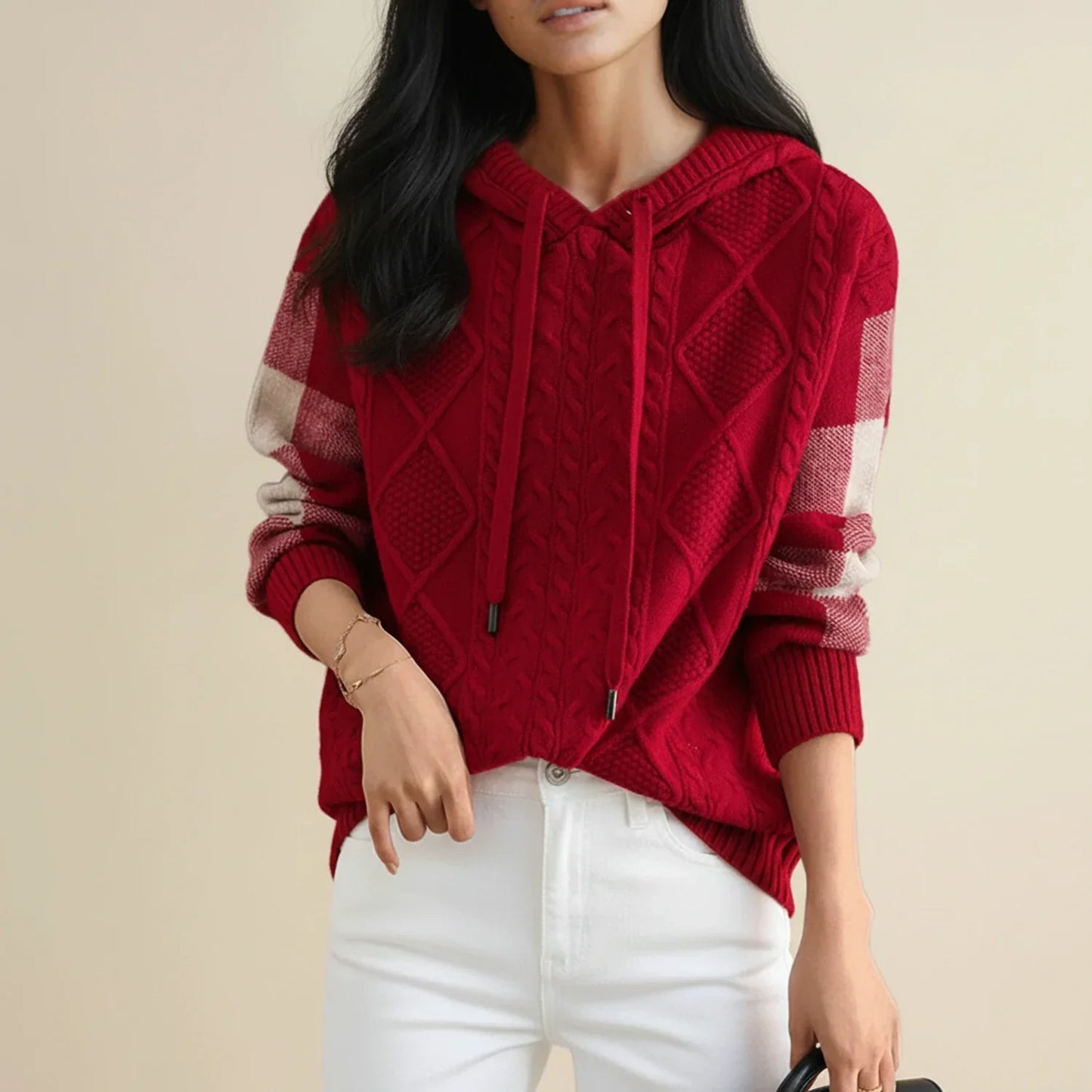 Jessica | Women's Hooded Cable Knit Spring  Sweater