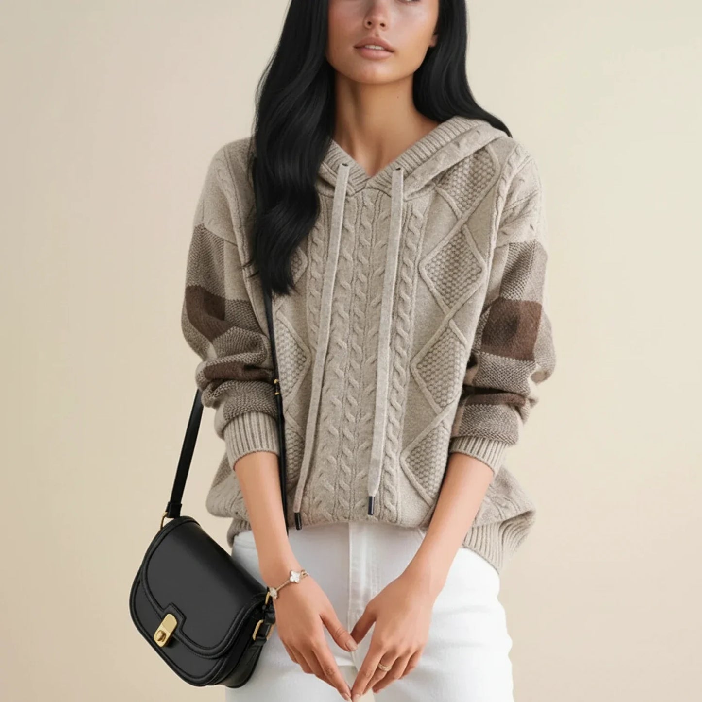 Jessica | Women's Hooded Cable Knit Spring  Sweater