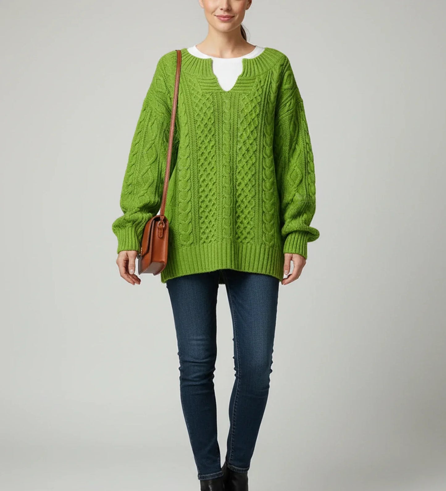 Lily | Women's Spring Oversized Cable Knit V-Neck Sweater