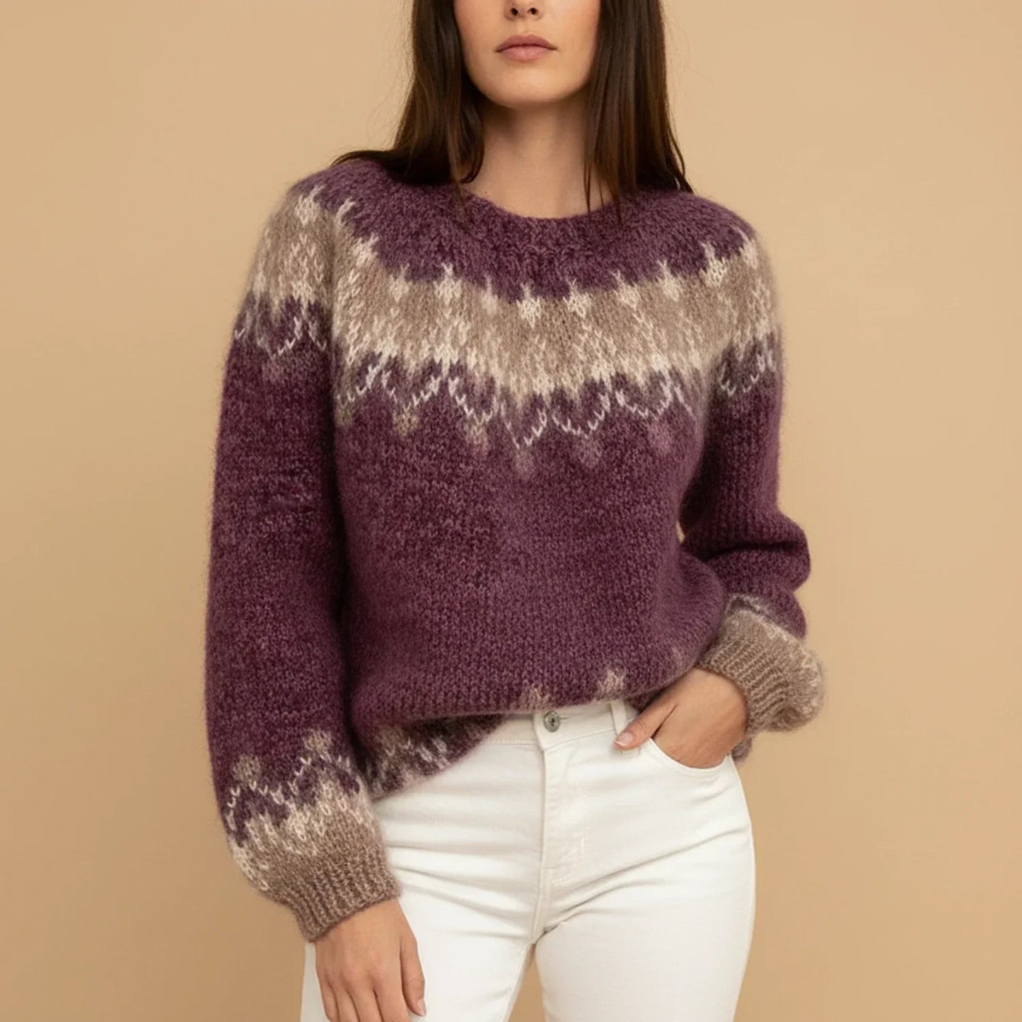 Bella | Women Spring Patterned Crewneck Sweater