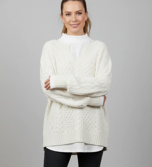 Lily | Women's Spring Oversized Cable Knit V-Neck Sweater