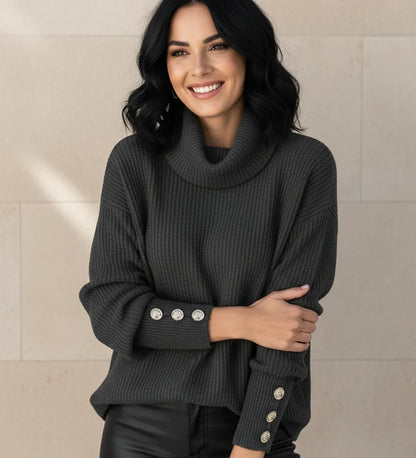 Emma | Women Spring Button Oversized Cowl Neck Sweater