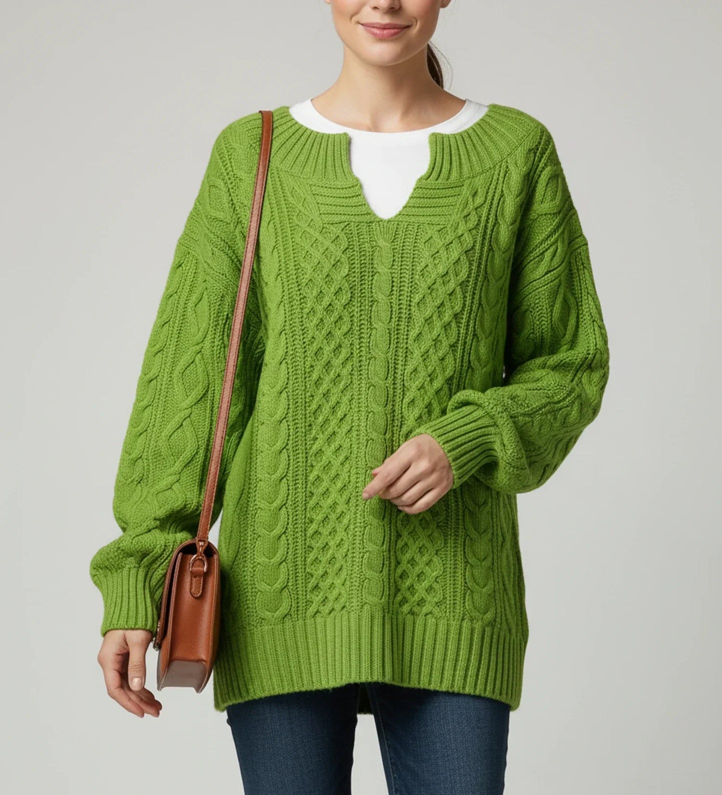 Lily | Women's Spring Oversized Cable Knit V-Neck Sweater