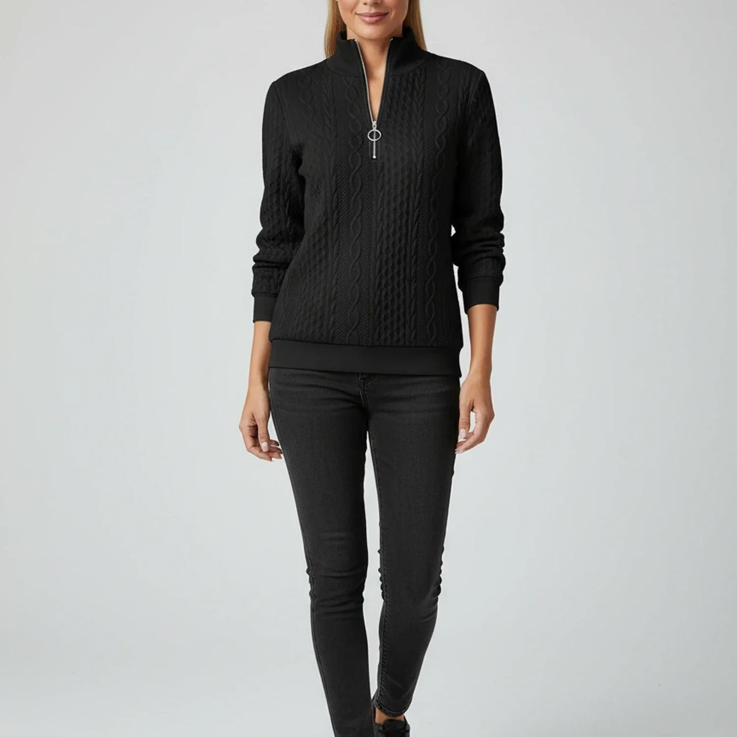 Eleanor | Women Spring Zip Neck Textured Sweater