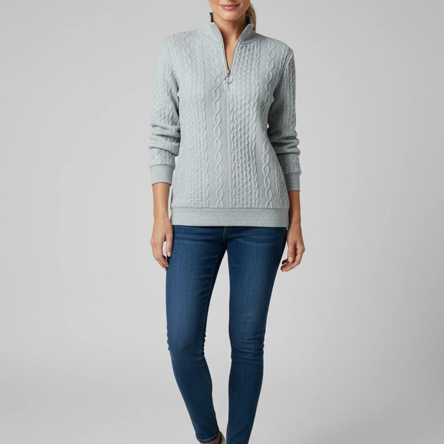 Eleanor | Women Spring Zip Neck Textured Sweater