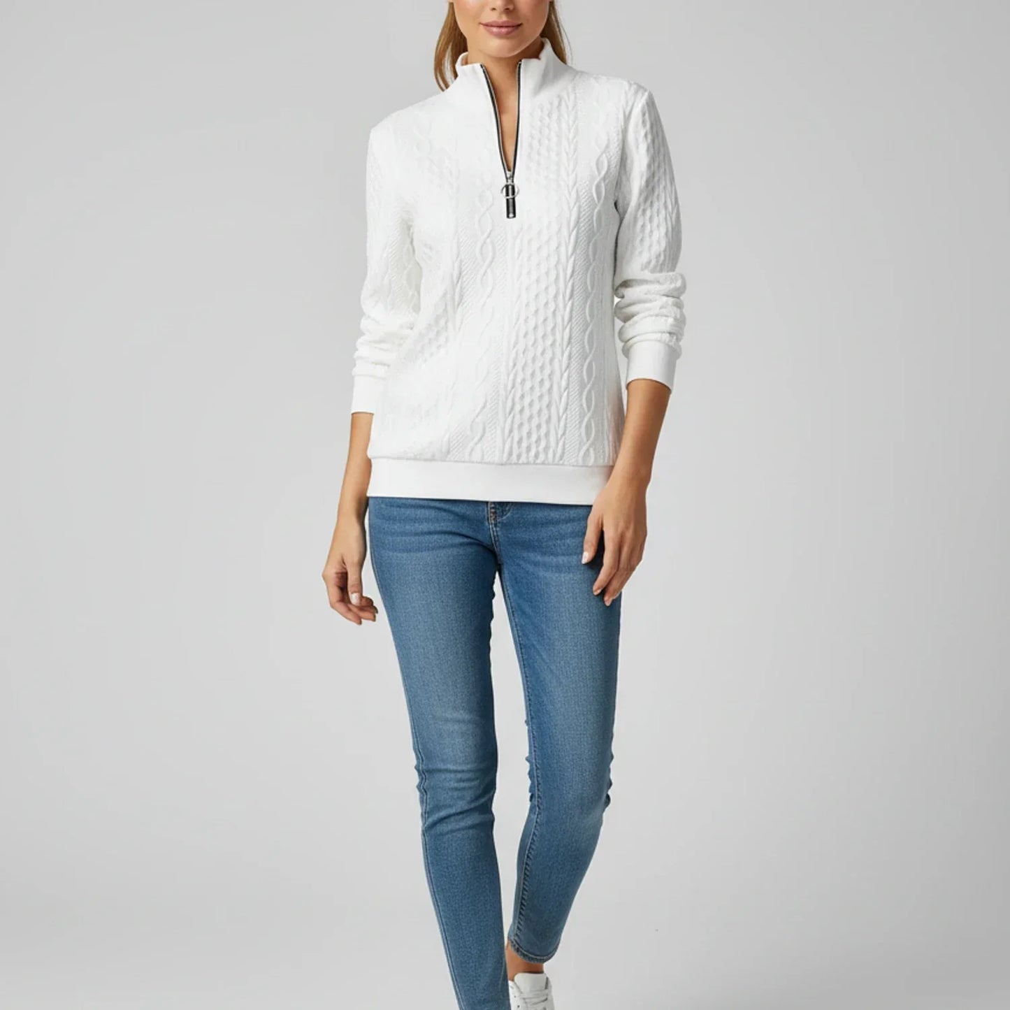 Eleanor | Women Spring Zip Neck Textured Sweater