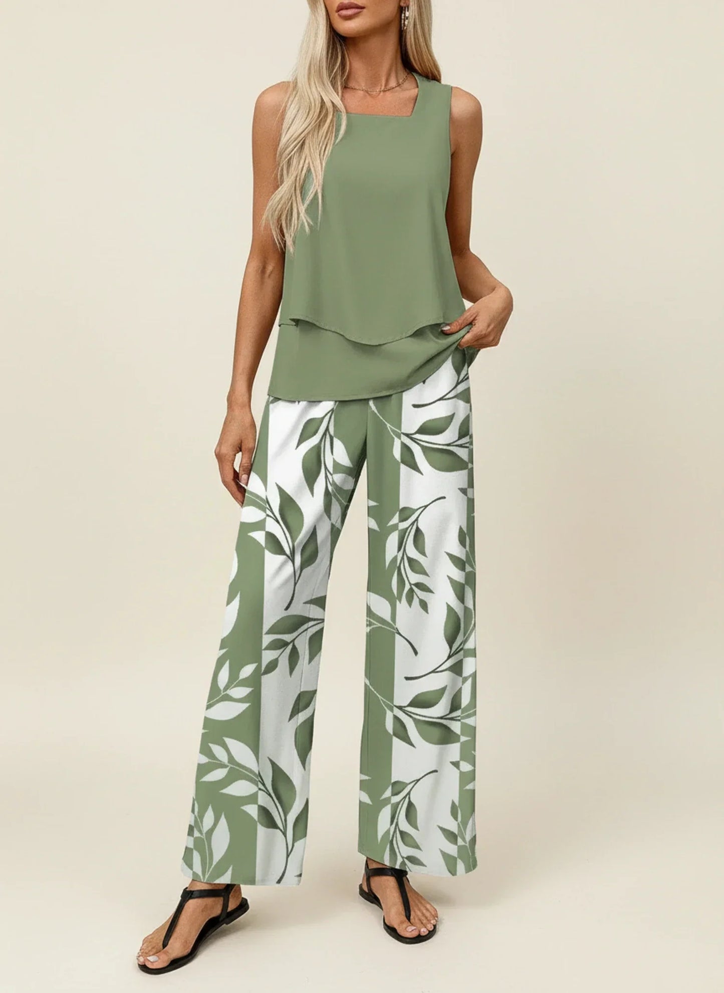 Amelia | Summer Sleeveless Wide Leg Pant Set